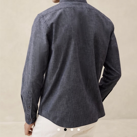 Banana Republic Men's Slim Coated Chambray Shirt in Peach - Picture 5 of 5